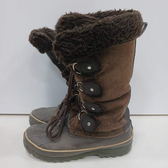 Womens Nordic 744065 Brown Leather Lace Up Round Toe Mid Calf Winter Boots Sz 7M image number 3