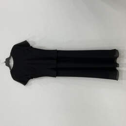 Womens Black Floral Embroidered V-Neck Short Sleeve A-Line Dress Size 14 alternative image