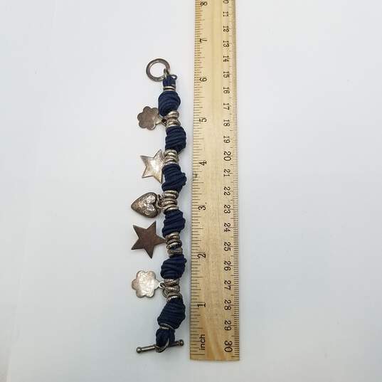 Sterling Silver Blue Cord Multi Hammered Charms 6 1/2 Bracelet 32.3g image number 2