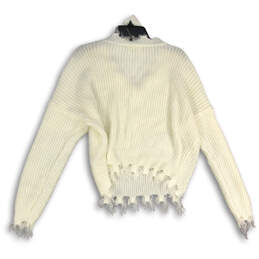 Womens White V-Neck Long Sleeve Cable Knit Raw Hem Pullover Sweater Size 2X alternative image