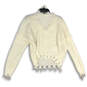 Womens White V-Neck Long Sleeve Cable Knit Raw Hem Pullover Sweater Size 2X image number 2