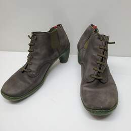 Wm Camper Brown Green Rubber Heeled Ankle Boots Sz 10x4 In.