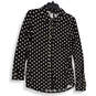 Womens Black White Polka Dot Long Sleeve Spread Collar Button-Up Shirt Sz L image number 1