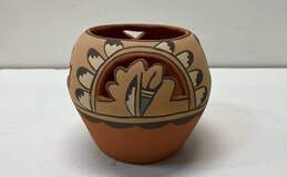 Native American Pottery and Textile Small Rug Vintage Pueblo Vase Signed Jemez alternative image