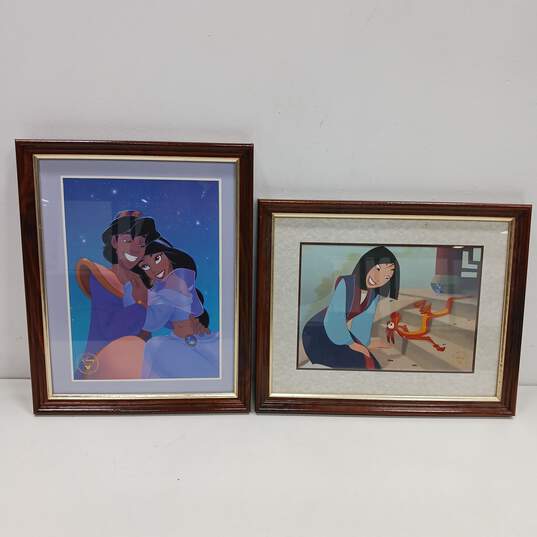 2 Disney Store Aladdin & Mulan Lithograph Framed image number 1