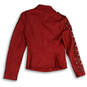 Womens Red Leather Long Sleeve Collared Full-Zip Motorcycle Jacket Size S image number 2