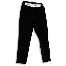 Womens Black Flat Front Pockets Stretch Straight Leg Dress Pants Size 10