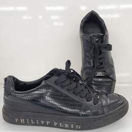 Philipp Plein Black Croc Embossed Leather Tusk Lace Up Sneakers Size 40