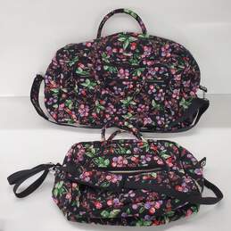 Vera Bradley Black Multi Floral Print Cotton Weekender Travel Bag Set