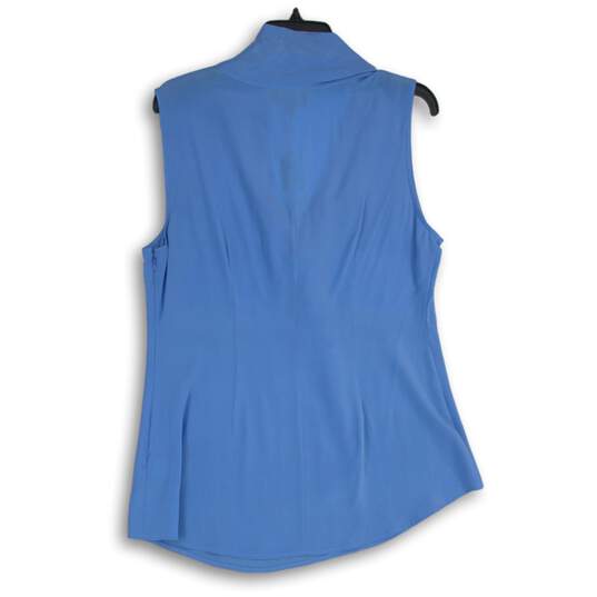 NWT Saks Fifth Avenue Womens Blue Tie Neck Sleeveless Blouse Top Size 12 image number 2