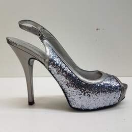 Guess Silver Sparkle Open Toe Heels Women's Size 7M
