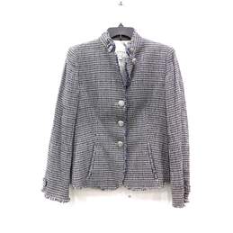Armani Collezioni Blue & White Patterned Tweed Women's Jacket with Anchor Buttons Size 10 with COA
