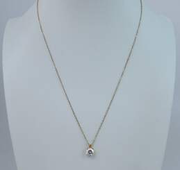 E Pearl 14K Yellow Gold Cubic Zirconia Pendant Cable Chain Necklace 2.2g