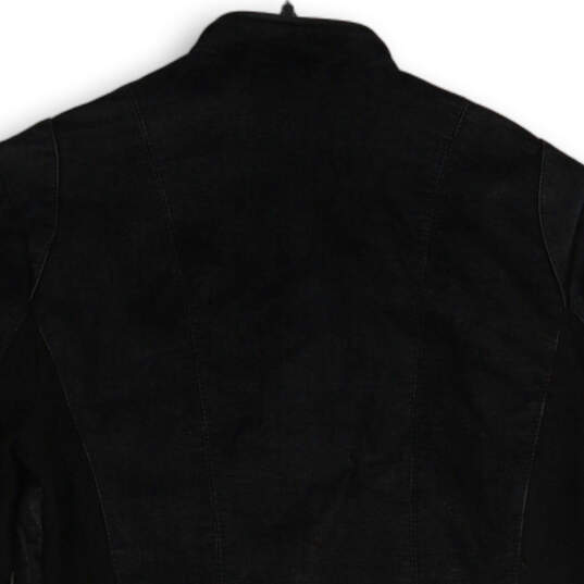 Womens Black Leather Long Sleeve Full-Zip Motorcycle Jacket Size 8 image number 4
