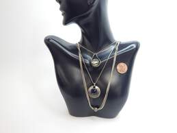 (G) Artisan 925 Blue Glass Circle Abalone Teardrop & Ball Pendant Necklaces alternative image