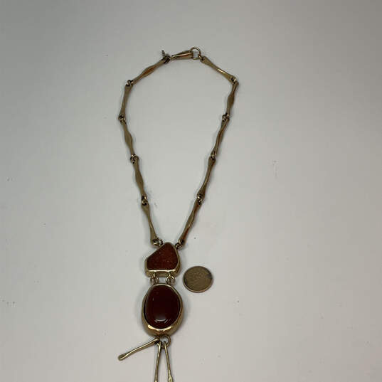 Designer Lucky Brand Gold-Tone Link Chain Clasp Red Stone Pendant Necklace image number 4