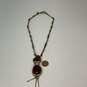 Designer Lucky Brand Gold-Tone Link Chain Clasp Red Stone Pendant Necklace image number 4