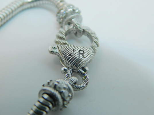 Judith Ripka Sterling Silver Sapphire CZ Pearl 3 Charm Bracelet 18.3g image number 5