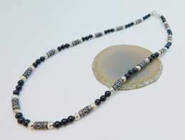 Artisan 925 Black Ball & Bali Style Beaded Necklace Cats Eye Onyx & Pearl Granulated Drop Earrings & Band Ring 25.9g alternative image