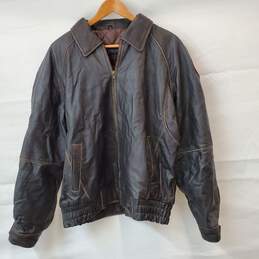 Burks Bay Black Leather Bomber Jacket Size Large