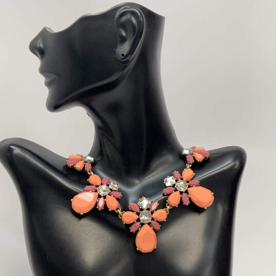 NWT Designer J. Crew Gold-Tone Pink Rhinestone Floral Statement Necklace image number 2