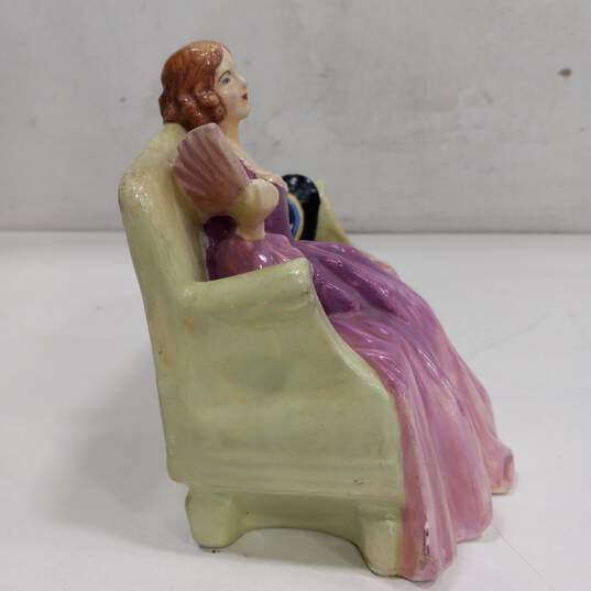 Vintage Signed Woman in Purple Dress & Hat on Sofa Figurine image number 4