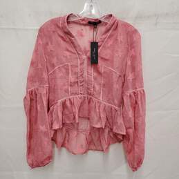 NWT Romeo & Juliet Couture Star Print Sheer Pink Blouse Size M