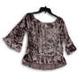 Womens Brown Off The Shoulder Bell Sleeve Pullover Blouse Top Size Small image number 1