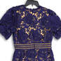 Womens Navy Blue Lace V-Neck Short Sleeve Back Zip Shift Dress Size Medium image number 4