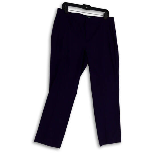 Womens Blue Flat Front Slash Pocket Straight Leg Formal Dress Pants Size 12 image number 1