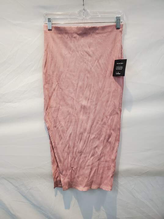 Lulus Pink Ribbed Bodycon Midi Skirt Women's Size M NWT image number 1