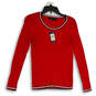 NWT Womens Red Knitted Round Neck Long Sleeve Pullover Sweater Size S image number 1