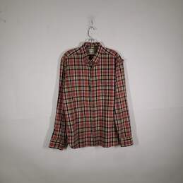 Mens Plaid Cotton Long Sleeve Collared Button-Up Shirt Size Large