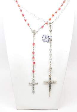 Clear & Red Aurora Borealis & Silver Tone Rosary Prayer Beads 55.1g
