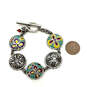 Designer Lucky Brand Silver-Tone Multicolor Enamel Floral Chain Bracelet image number 3