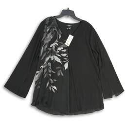 NWT Alfani Womens Black Floral V-Neck Long Sleeve Tunic Blouse Top Size 12