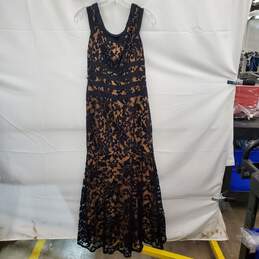 Tadashi Shoji Petite WM's Black & Beige Lace Embroidered Sheath Maxi Dress Size 10 P