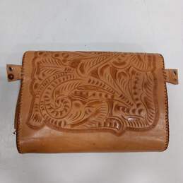 Brown Leather Tooled Pattern Clutch Style Wallet Handbag alternative image