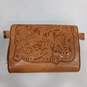 Brown Leather Tooled Pattern Clutch Style Wallet Handbag image number 2
