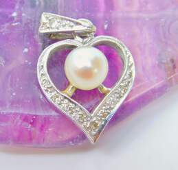 14K White Gold Pearl & Diamond Accent Open Heart Pendant 1.9g alternative image