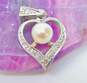 14K White Gold Pearl & Diamond Accent Open Heart Pendant 1.9g image number 2