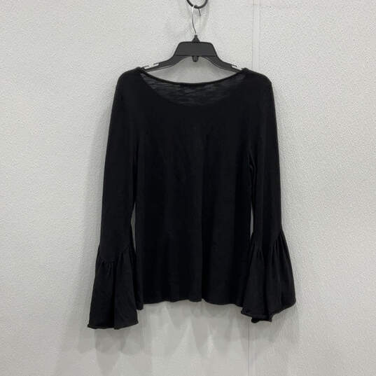 Womens Black Long Flared Sleeve Round Neck Pullover Blouse Top Size Small image number 2