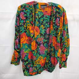 Karen Kane Vintage 80s Multicolor Floral Print Open Front Jacket Women's Size XS
