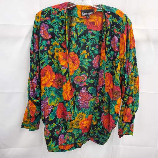 Karen Kane Vintage 80s Multicolor Floral Print Open Front Jacket Women's Size XS image number 1