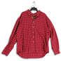 Mens Red Plaid Long Sleeve Pocket Collared Button Up Shirt Size 2XL image number 1