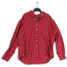 Mens Red Plaid Long Sleeve Pocket Collared Button Up Shirt Size 2XL