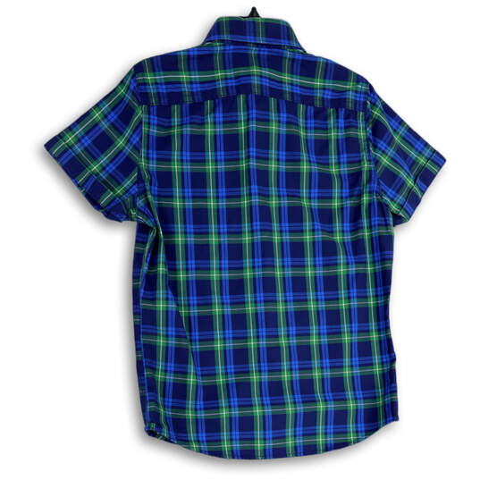 NWT Mens Green Blue Plaid Collared Short Sleeve Button-Up Shirt Size S image number 2