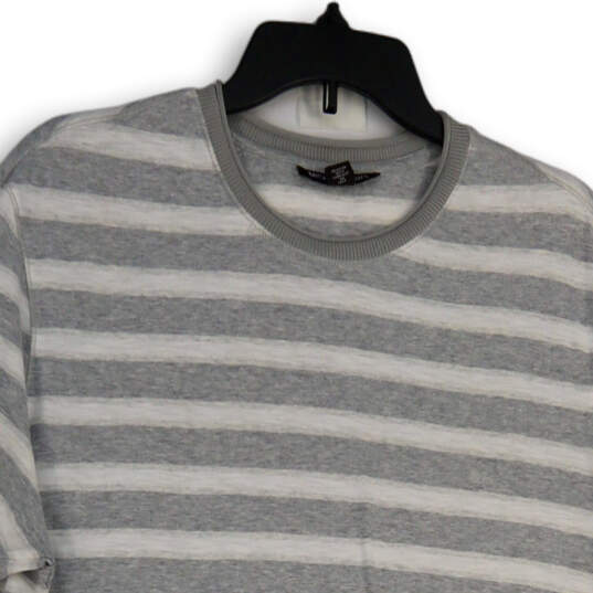 Womens Gray White Striped Short Sleeve Crew Neck Pullover T-Shirt Size L image number 3