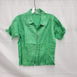 VTG Tora Import WM's Cotton Green Pearl Button Blouse Top Size 16