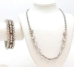 Vintage & Weiss Silvertone Icy Rhinestones Collar Chain Necklace & Accordion Wide Bracelet 52.7g